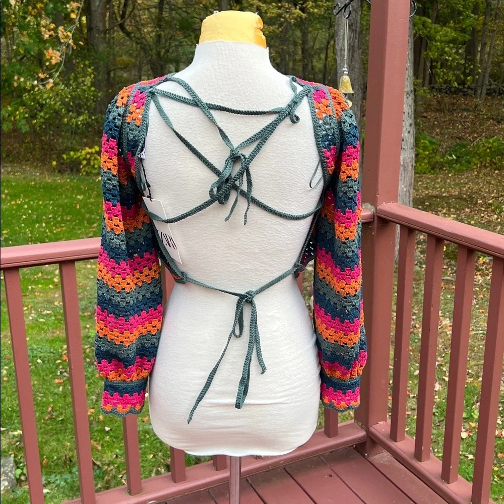 New! Zara small Colorful Crochet back tie top.